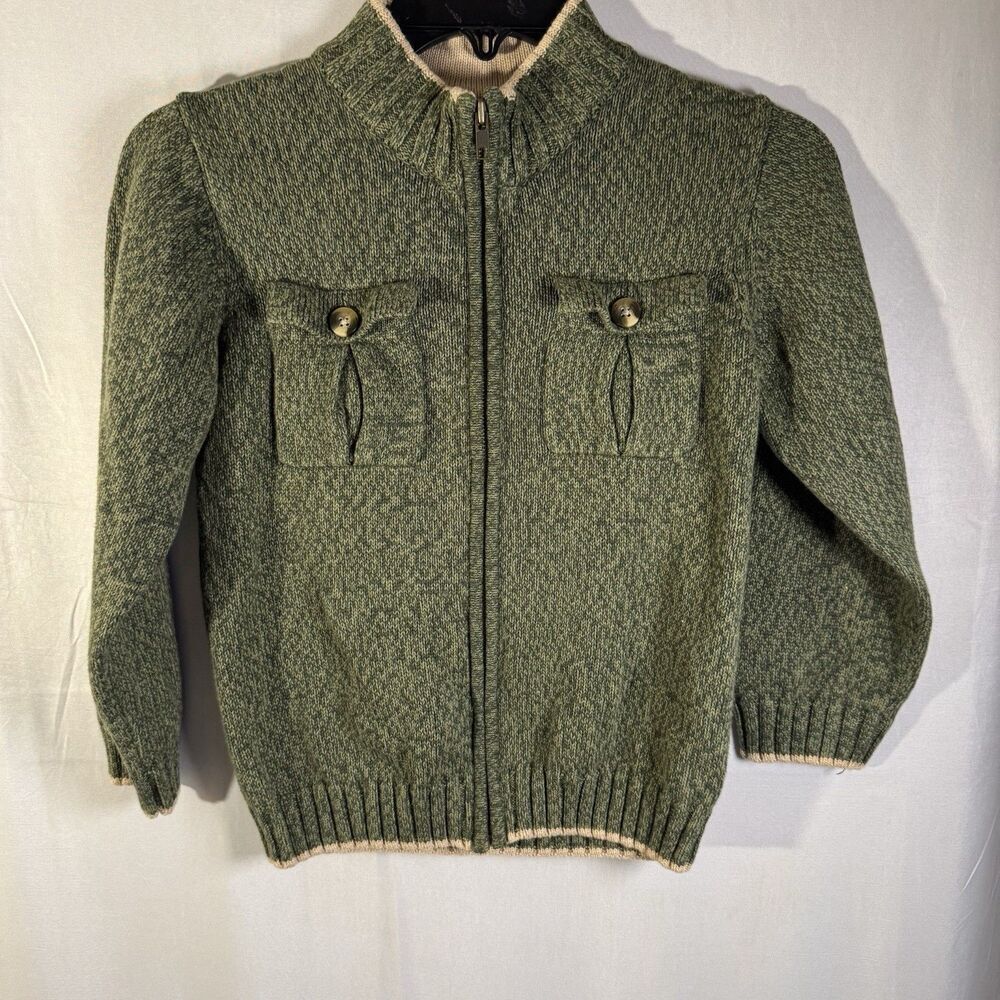 Gymboree Boys Zip Up Sweater Jacket XS 3-4 Green Knit Cotton Preppy Classic